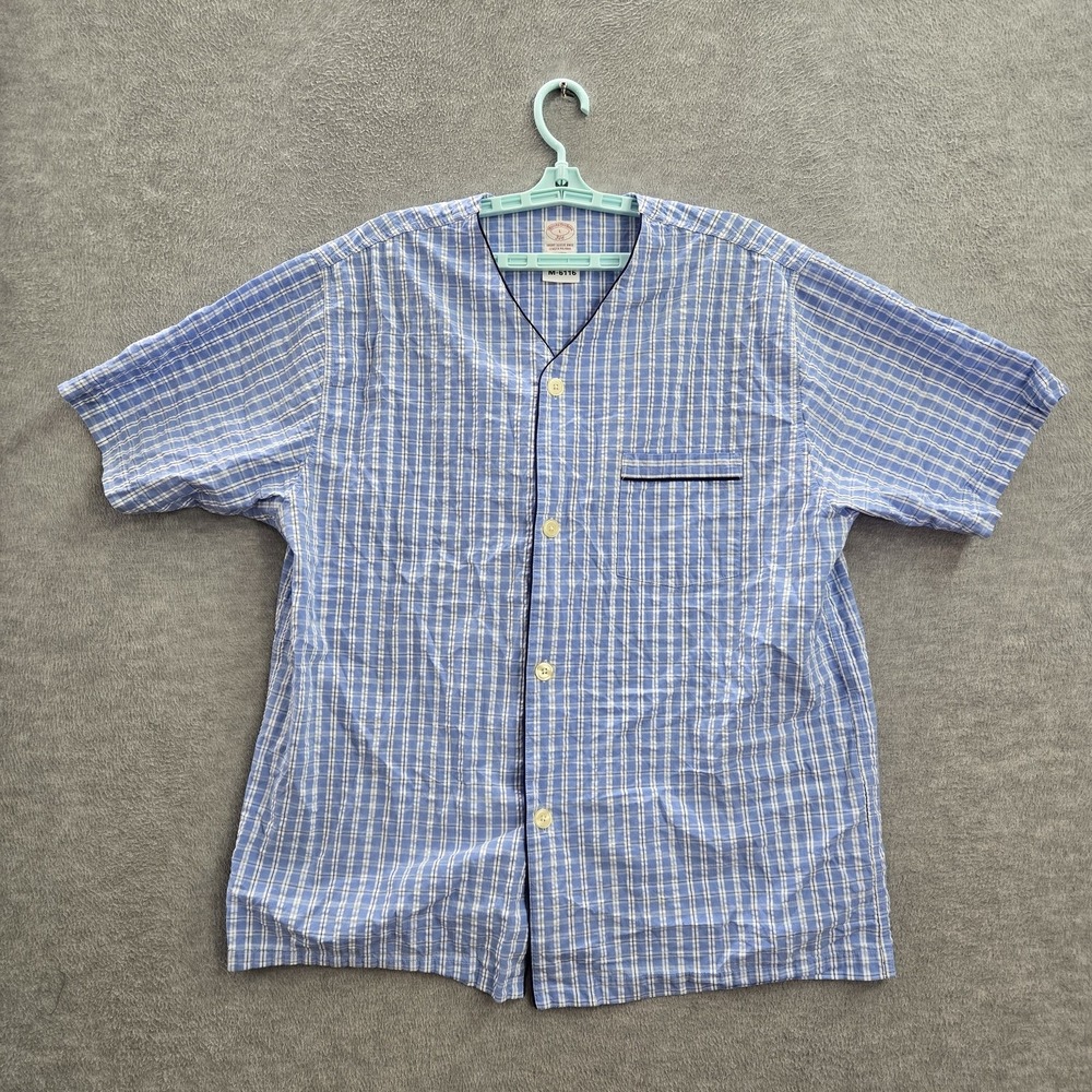 Brooks Brothers 346 Men Sleepwear L Blue Pajama‎ Top Plaid Button Short Sleeve